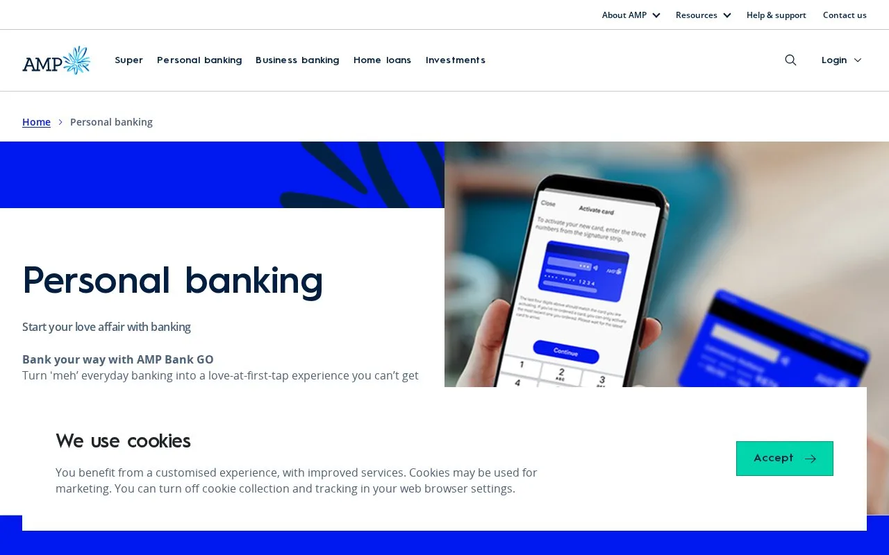 Screenshot of the AMP Bank homepage