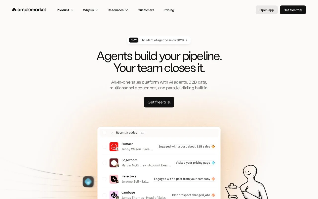 Screenshot of the Amplemarket homepage
