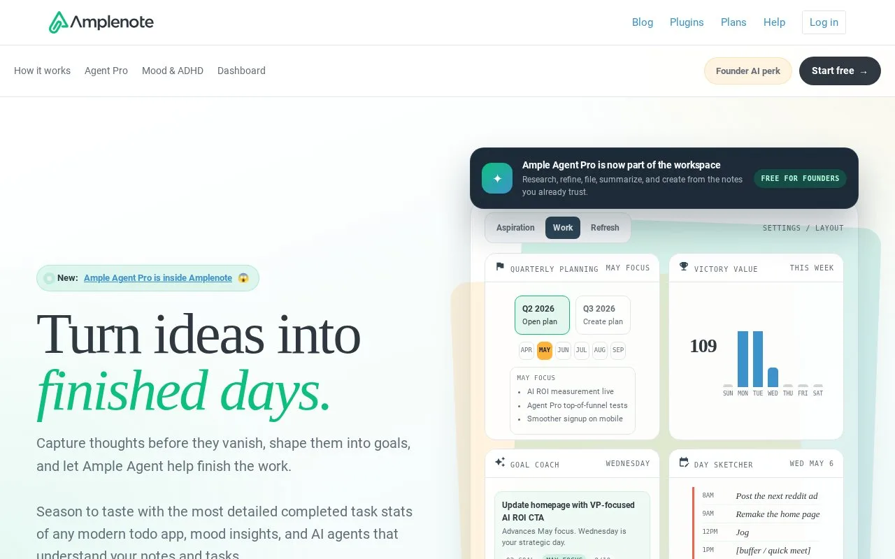 Screenshot of the Amplenote homepage