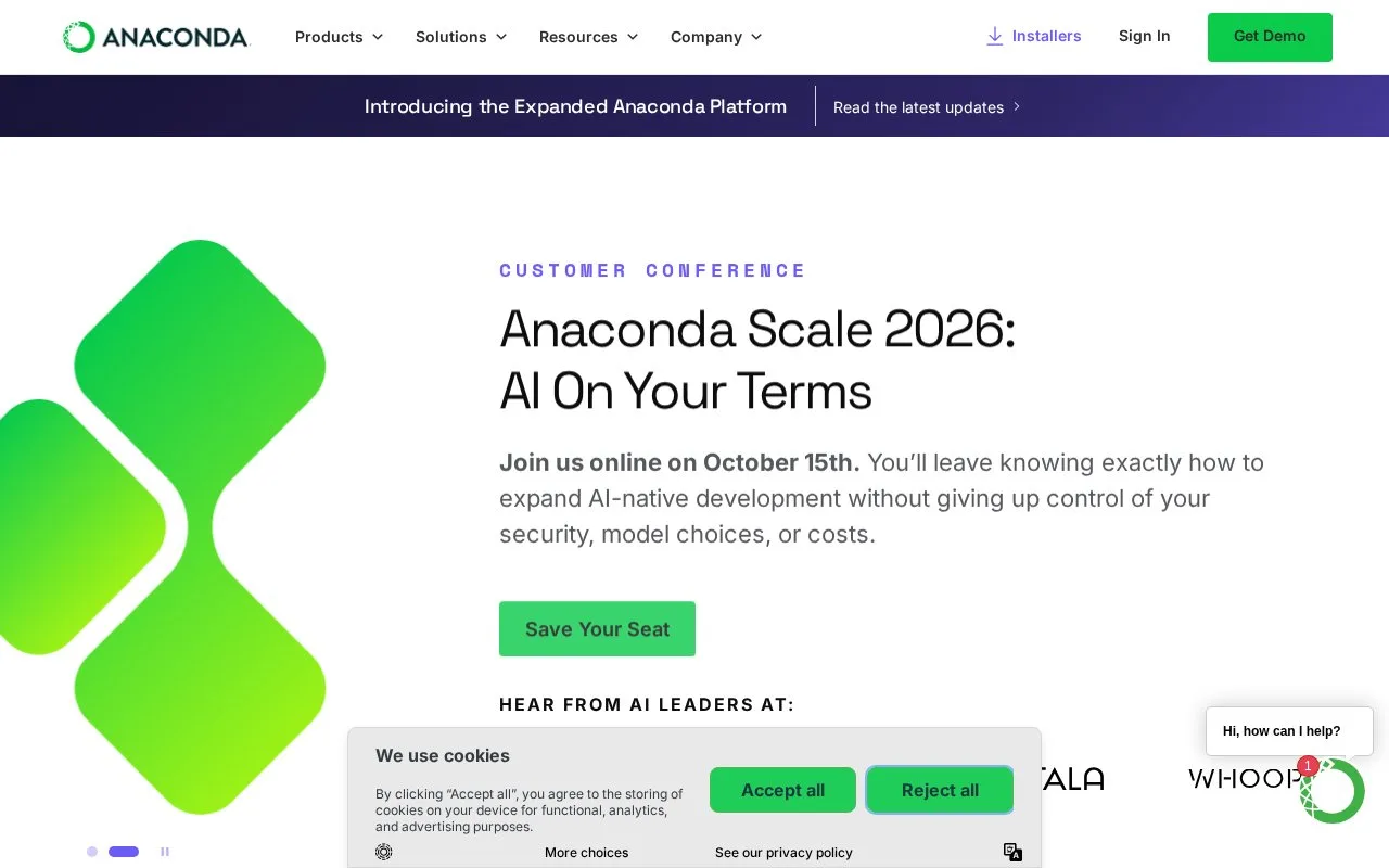 Screenshot of the Anaconda homepage