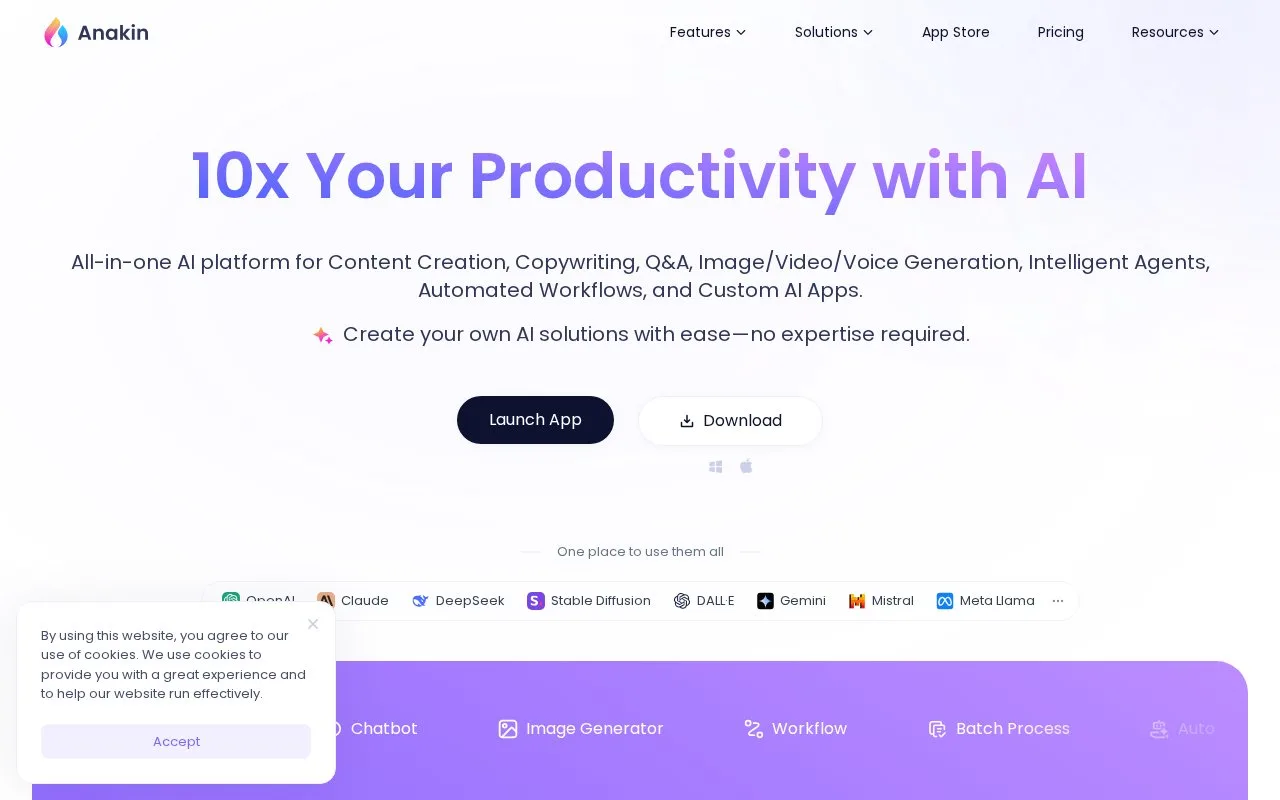 Screenshot of the Anakin.ai homepage