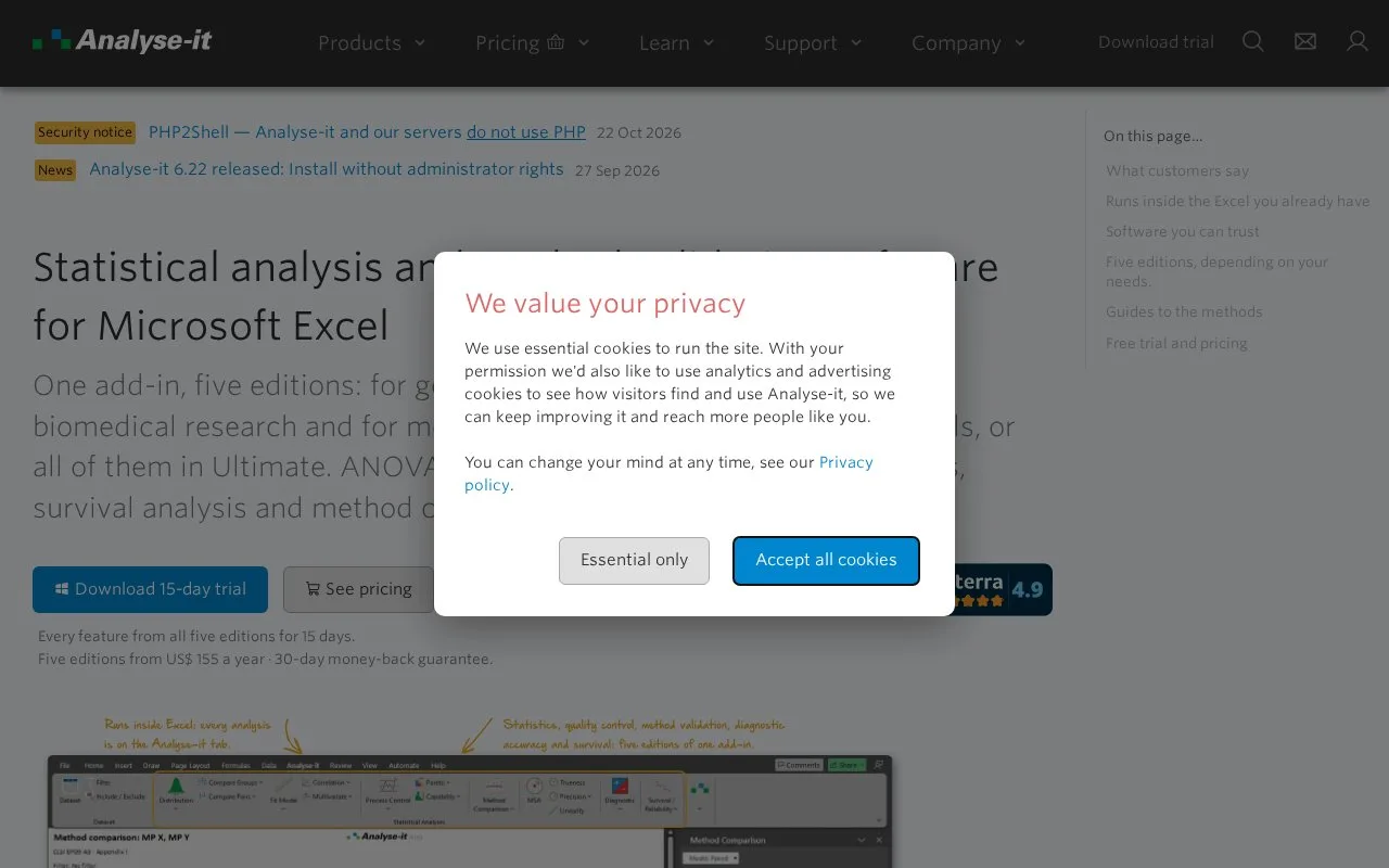 Screenshot of the Analyse-it homepage