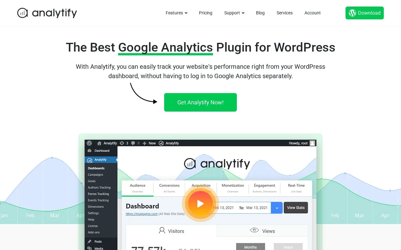 Screenshot of the Analytify homepage