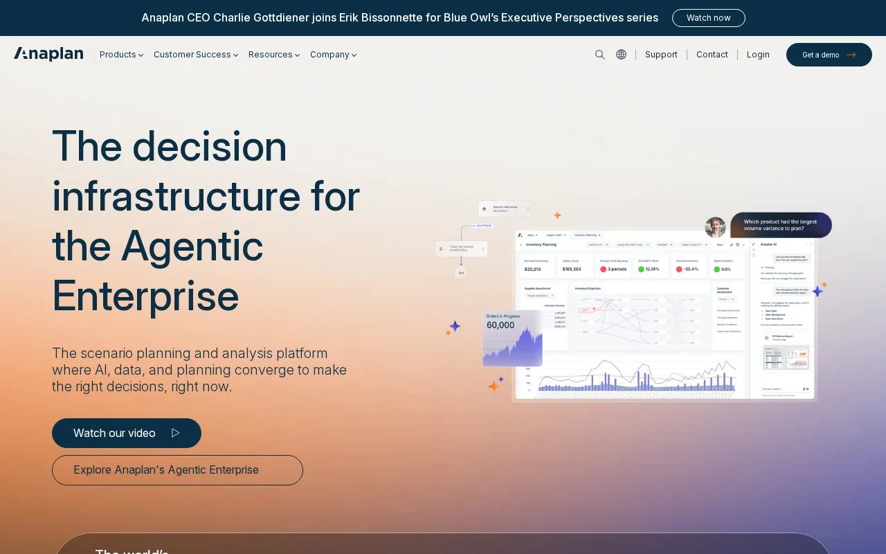 Screenshot of the Anaplan homepage