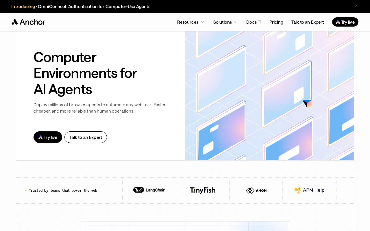Screenshot of the Anchor homepage