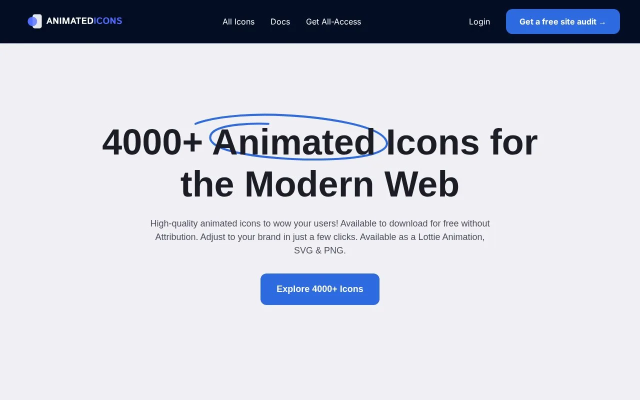 Screenshot of the AnimatedIcons homepage