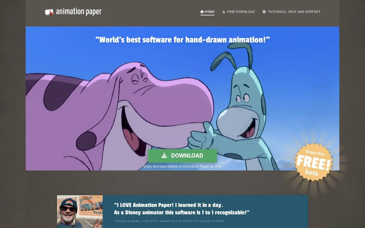 Screenshot of the Animation Paper homepage