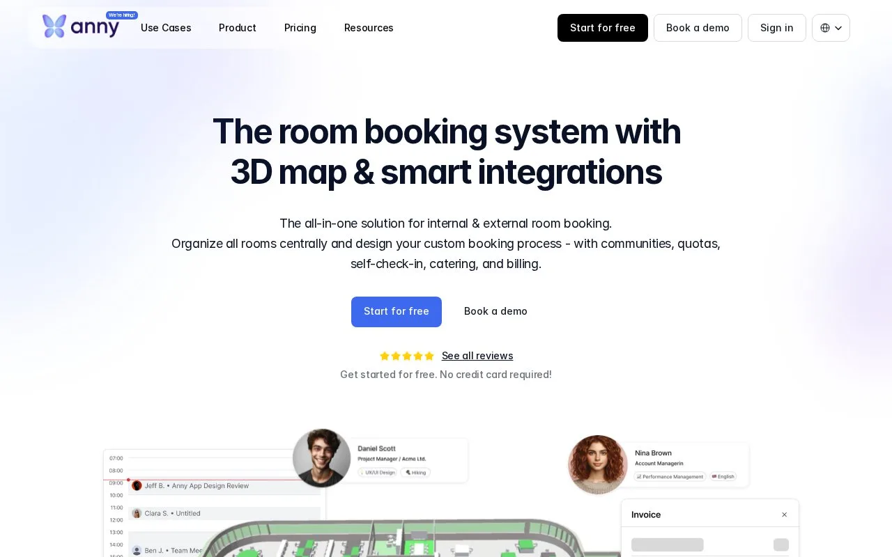 Screenshot of the anny homepage