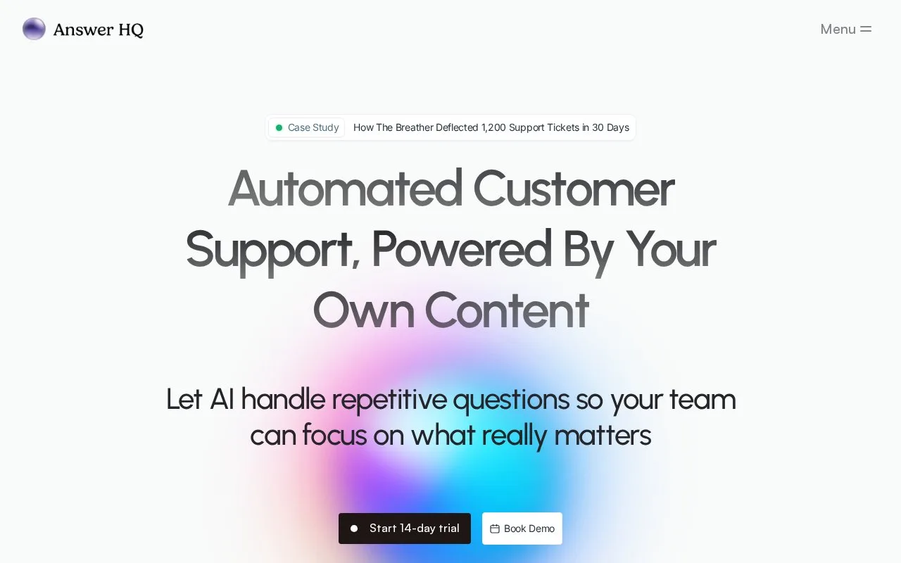 Screenshot of the Answer HQ homepage
