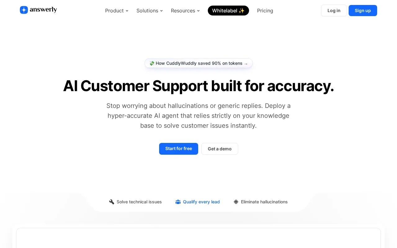 Screenshot of the Answerly homepage