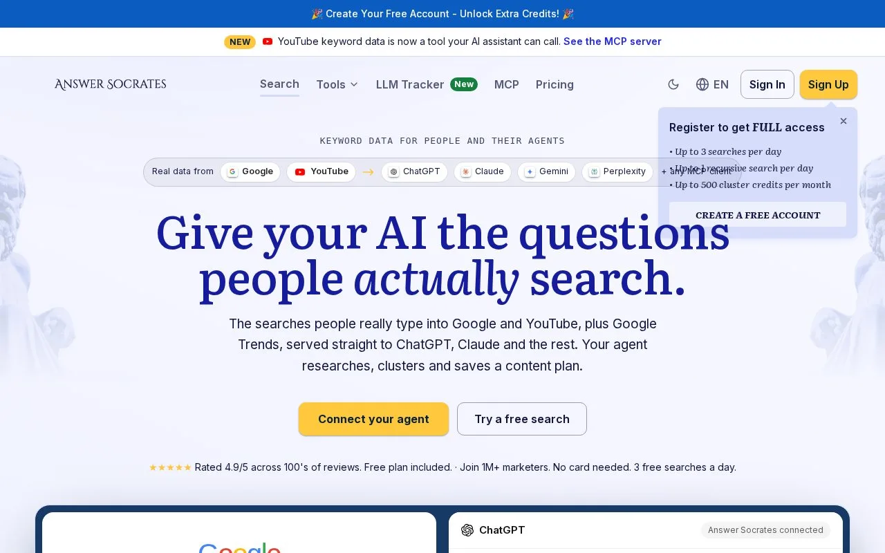 Screenshot of the Answer Socrates homepage