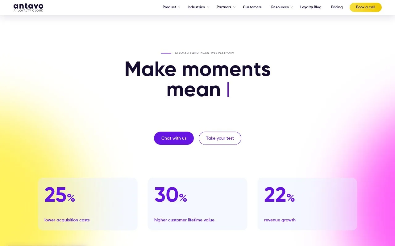 Screenshot of the Antavo homepage