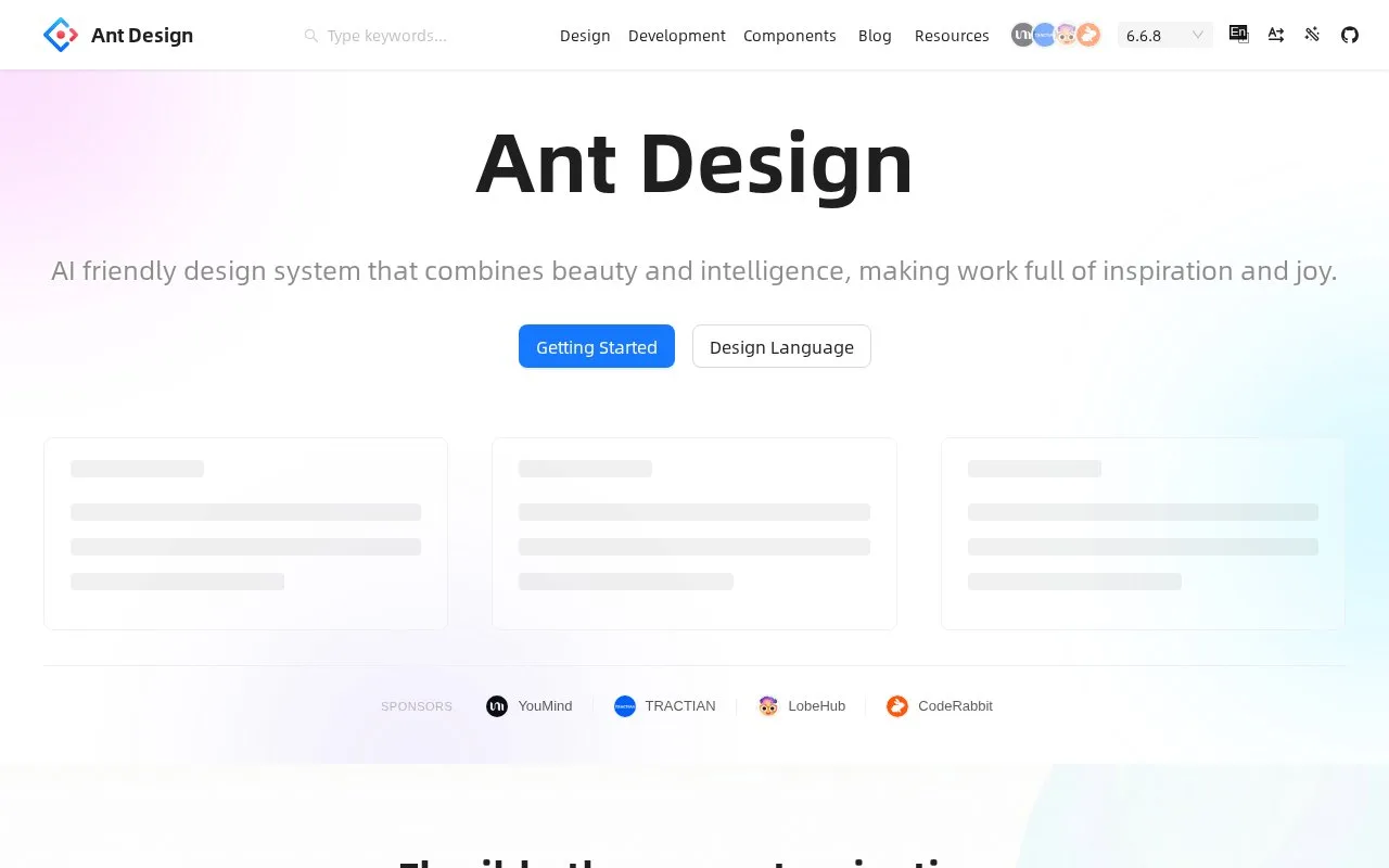 Screenshot of the Ant Design homepage