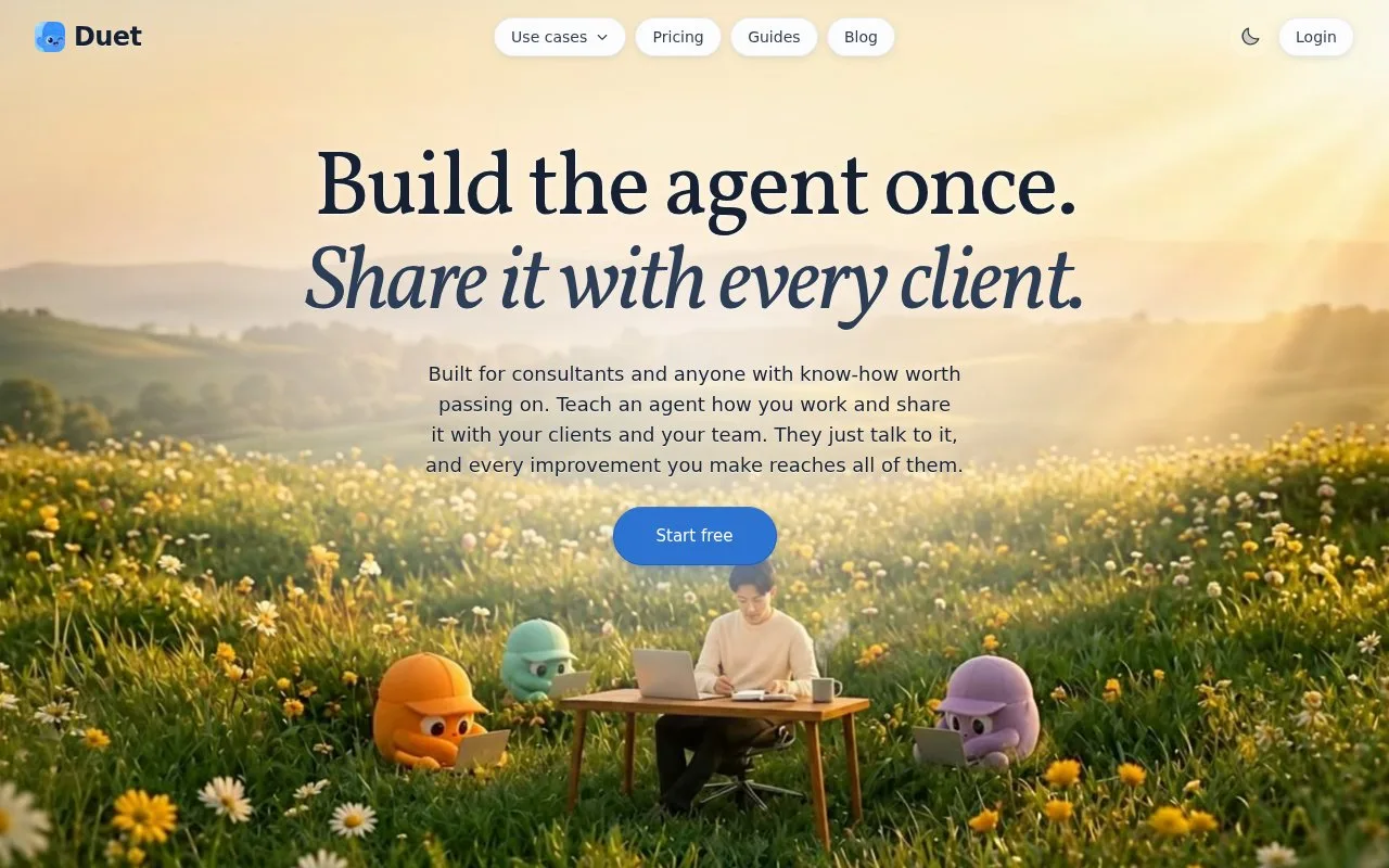 Screenshot of the Duet homepage