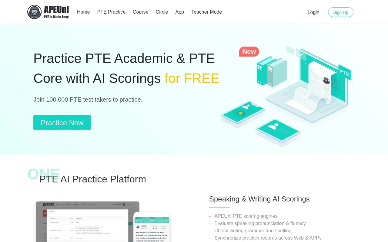 Screenshot of the APEUni homepage