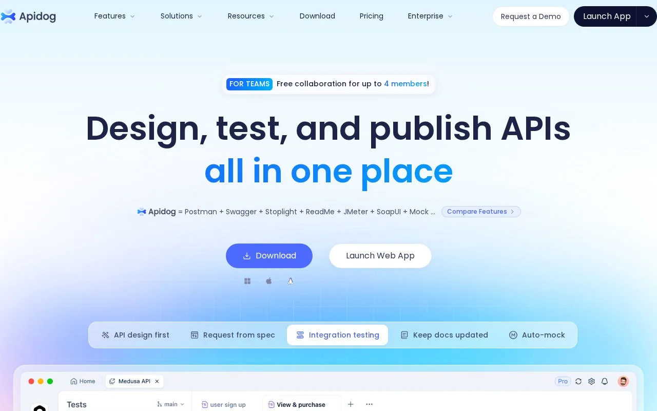 Screenshot of the Apidog homepage