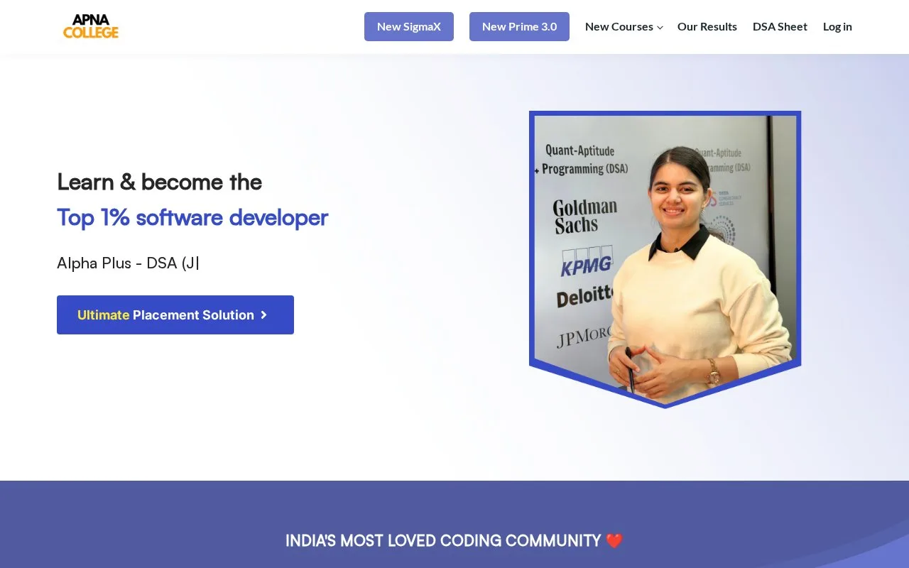 Screenshot of the Apna College homepage