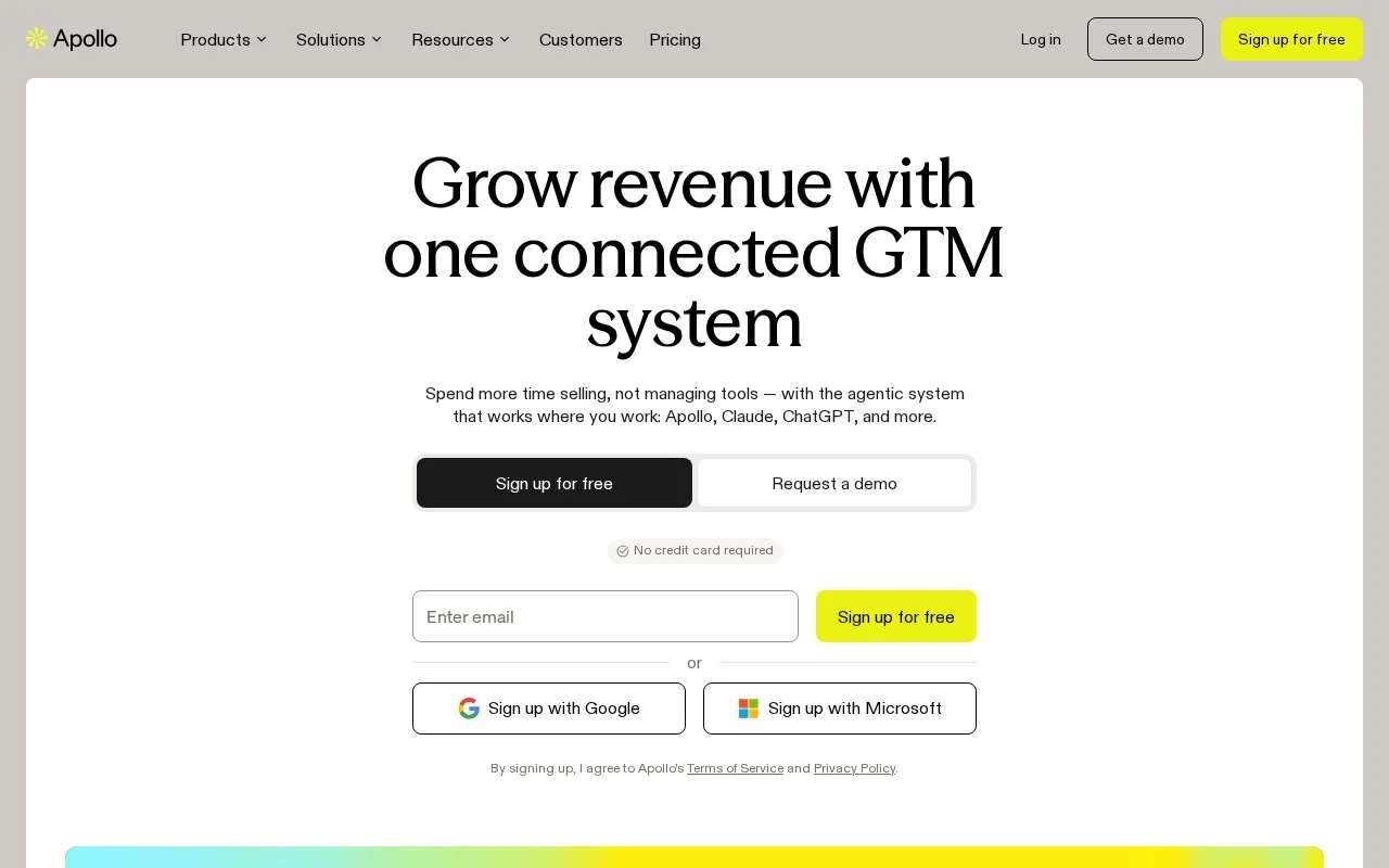 Screenshot of the Apollo homepage