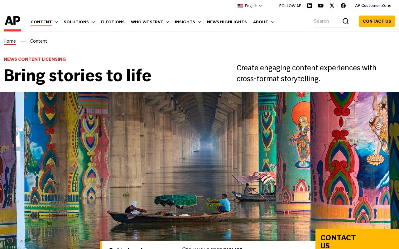 Screenshot of the AP Content Licensing homepage