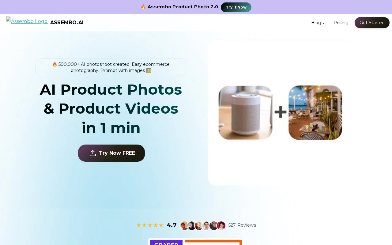 Screenshot of the Assembo.ai homepage