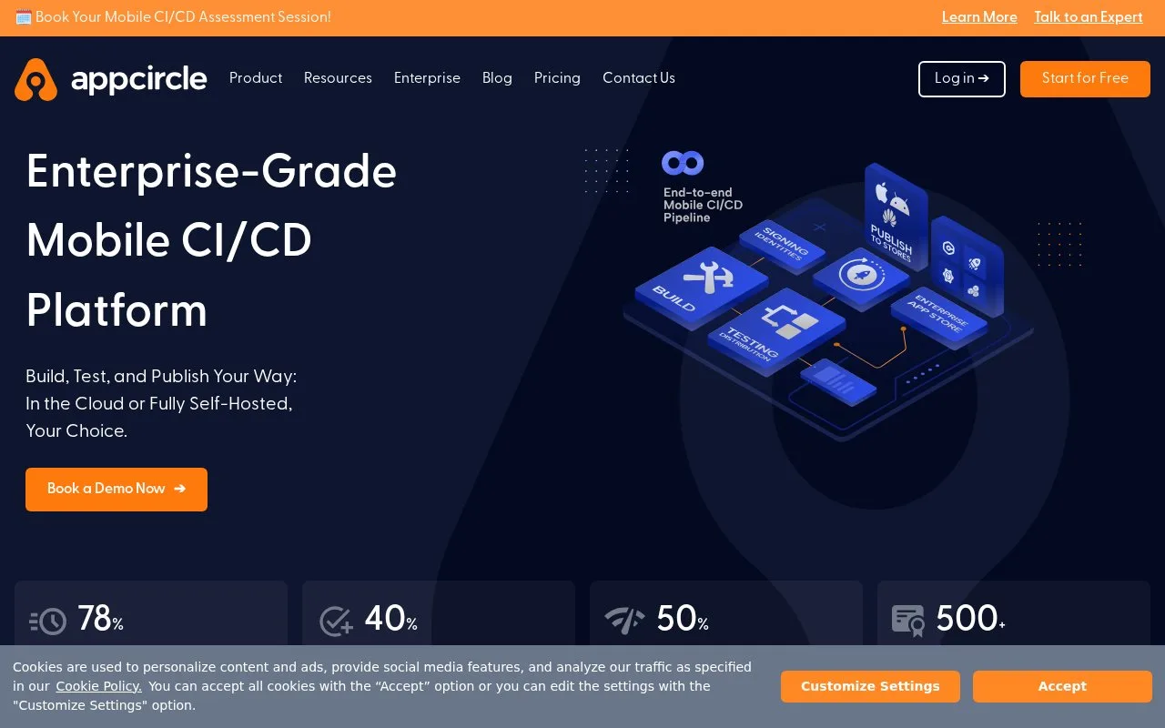 Screenshot of the Appcircle homepage