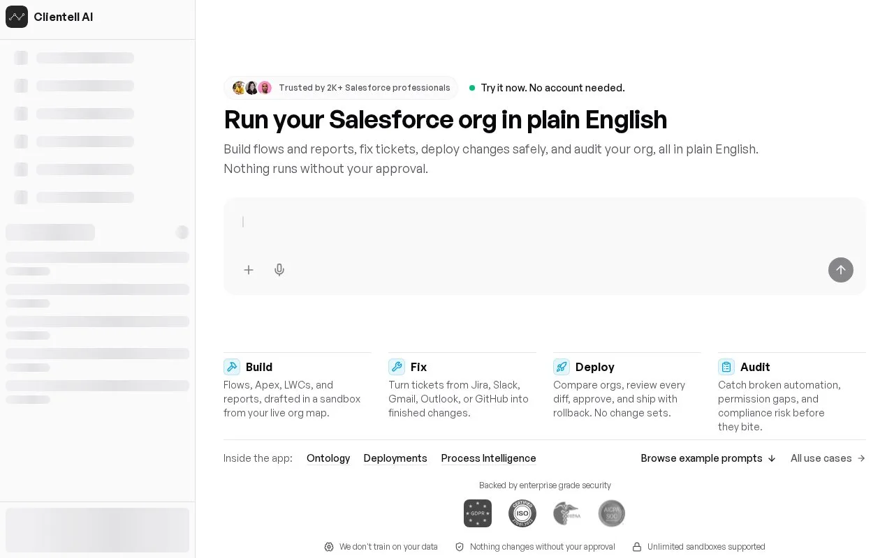 Screenshot of the Clientell homepage