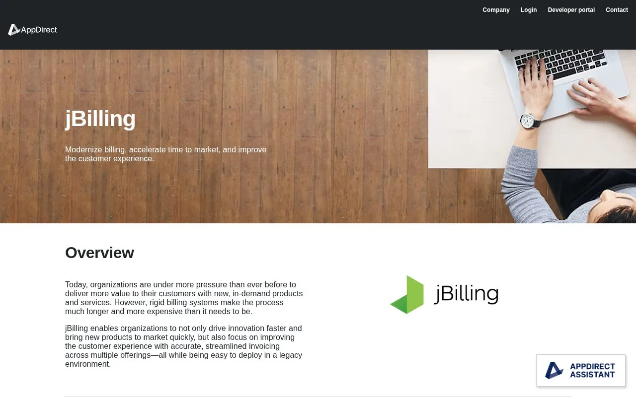 Screenshot of the jBilling homepage