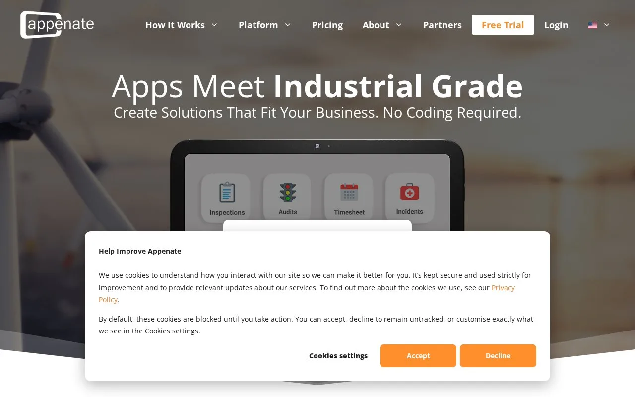 Screenshot of the Appenate homepage