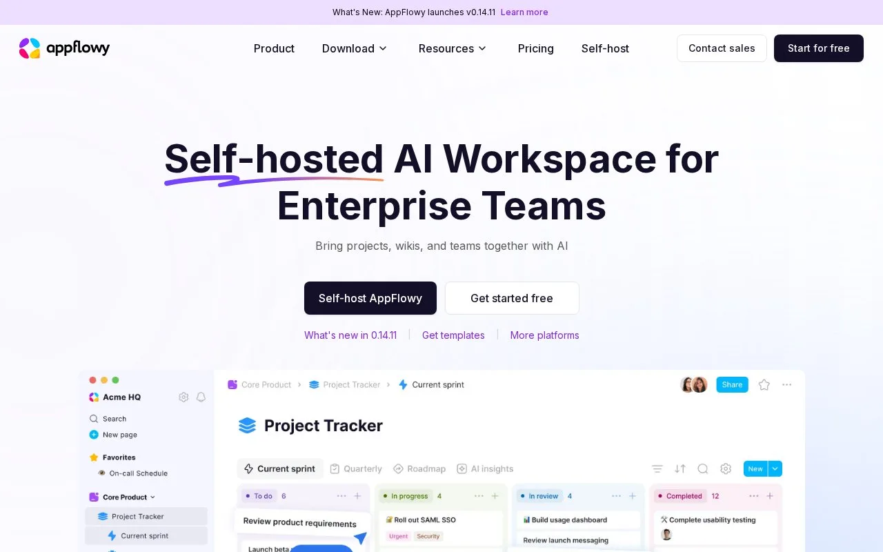 Screenshot of the AppFlowy homepage
