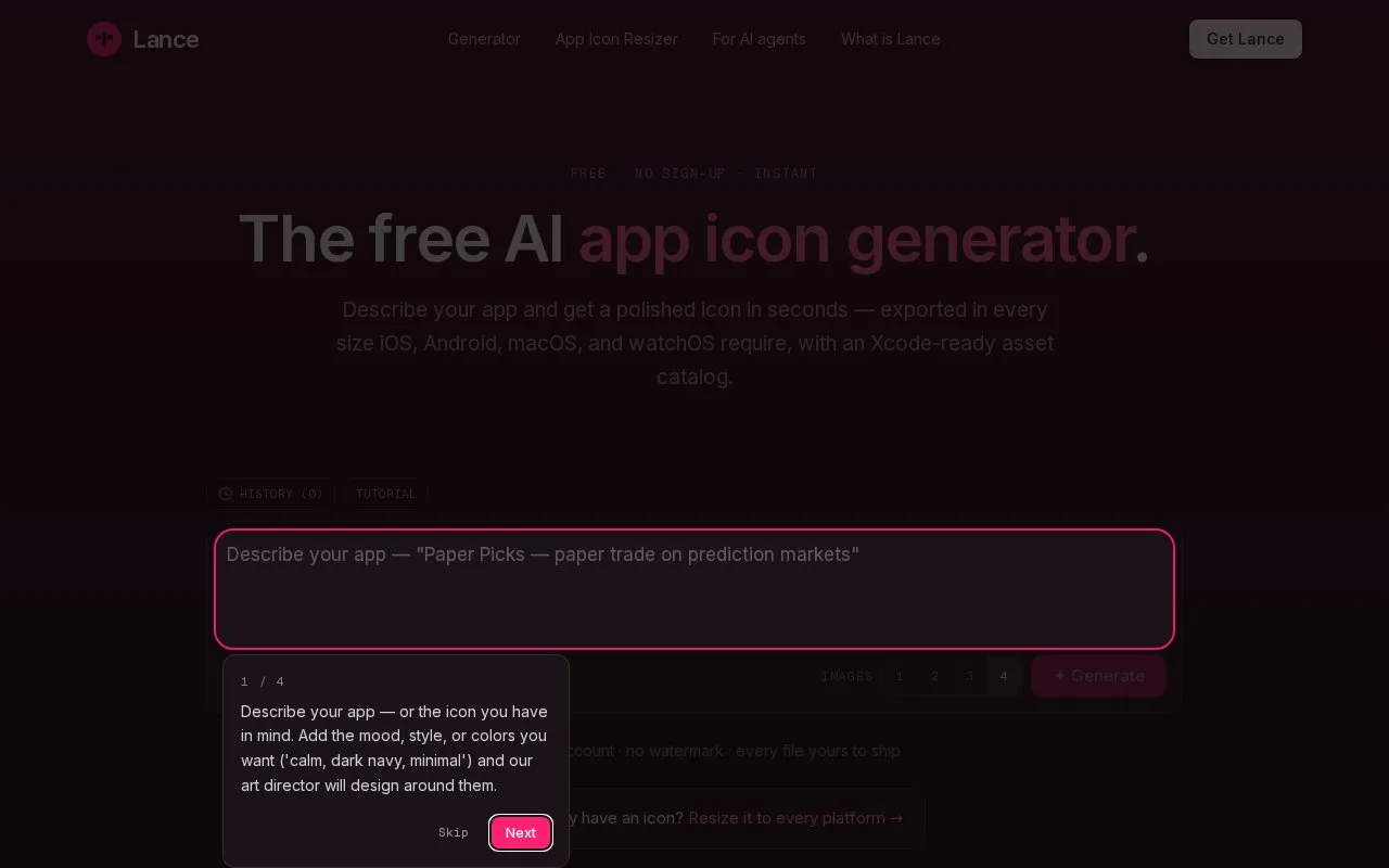 Screenshot of the AppIcon by Lance homepage