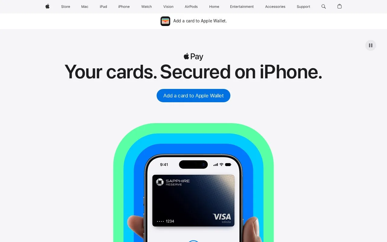 Screenshot of the Apple Pay homepage