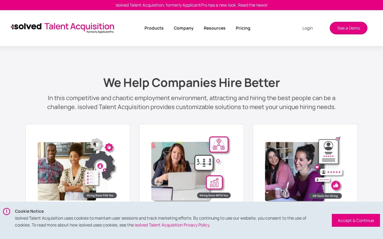 Screenshot of the isolved Talent Acquisition homepage