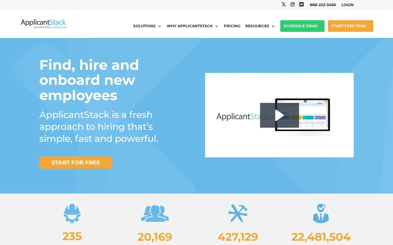 Screenshot of the ApplicantStack homepage