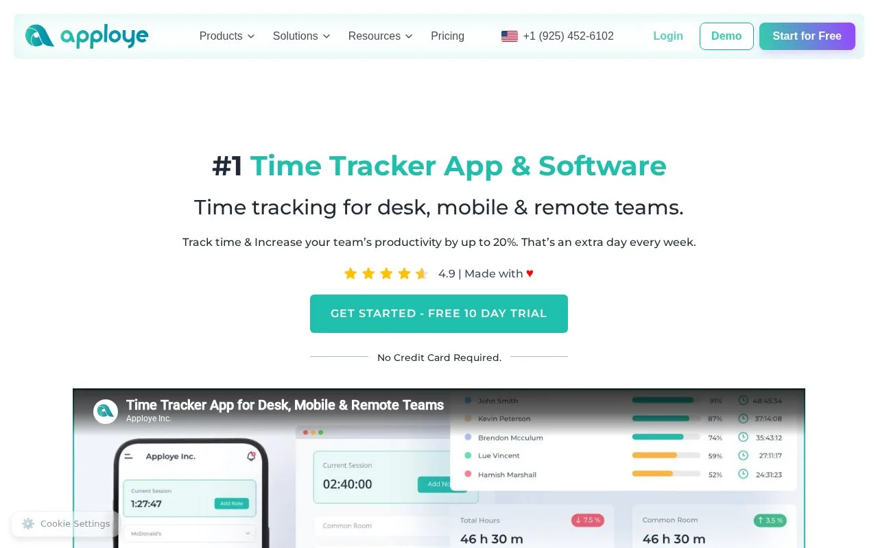 Screenshot of the Apploye homepage
