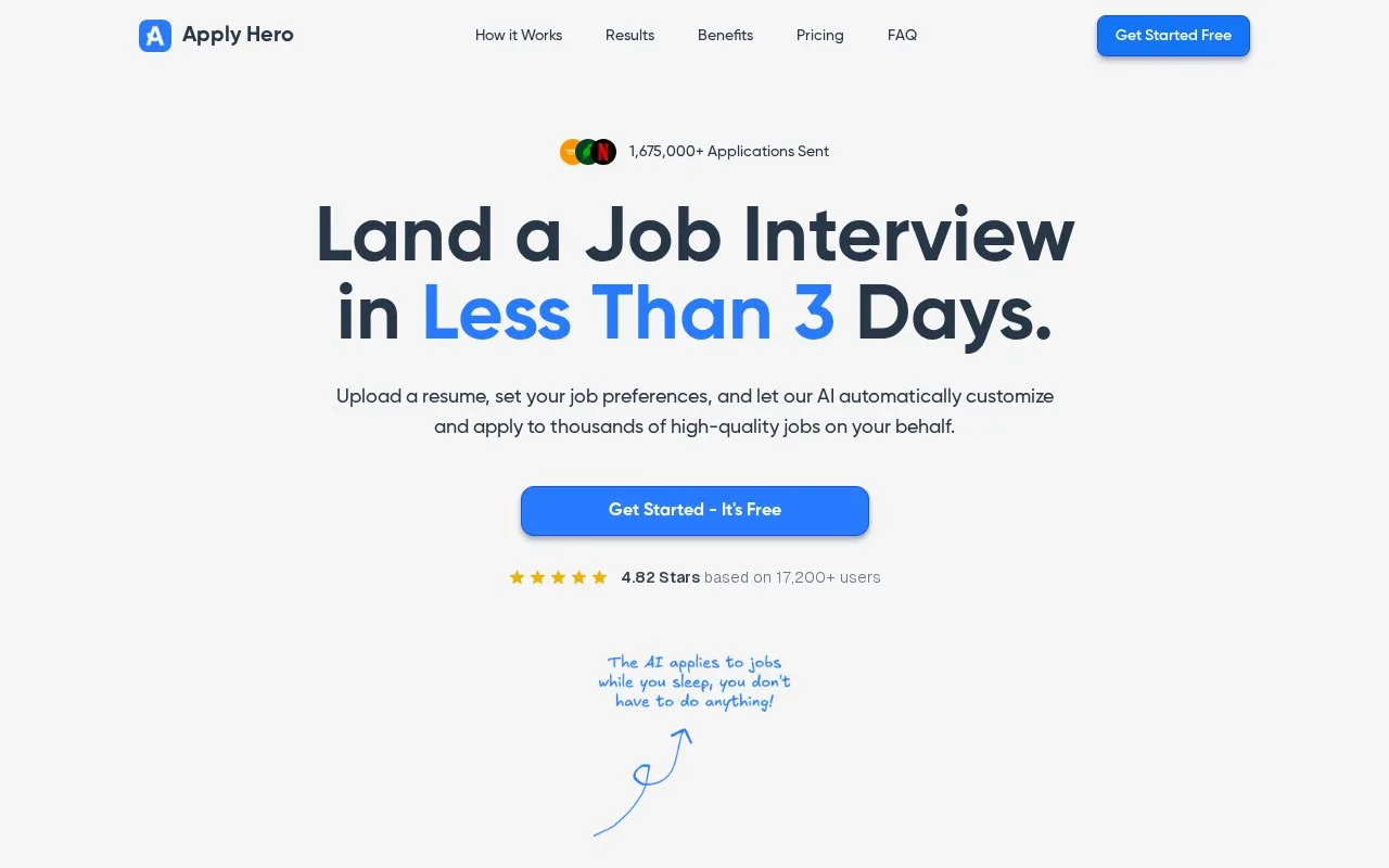 Screenshot of the Apply Hero homepage