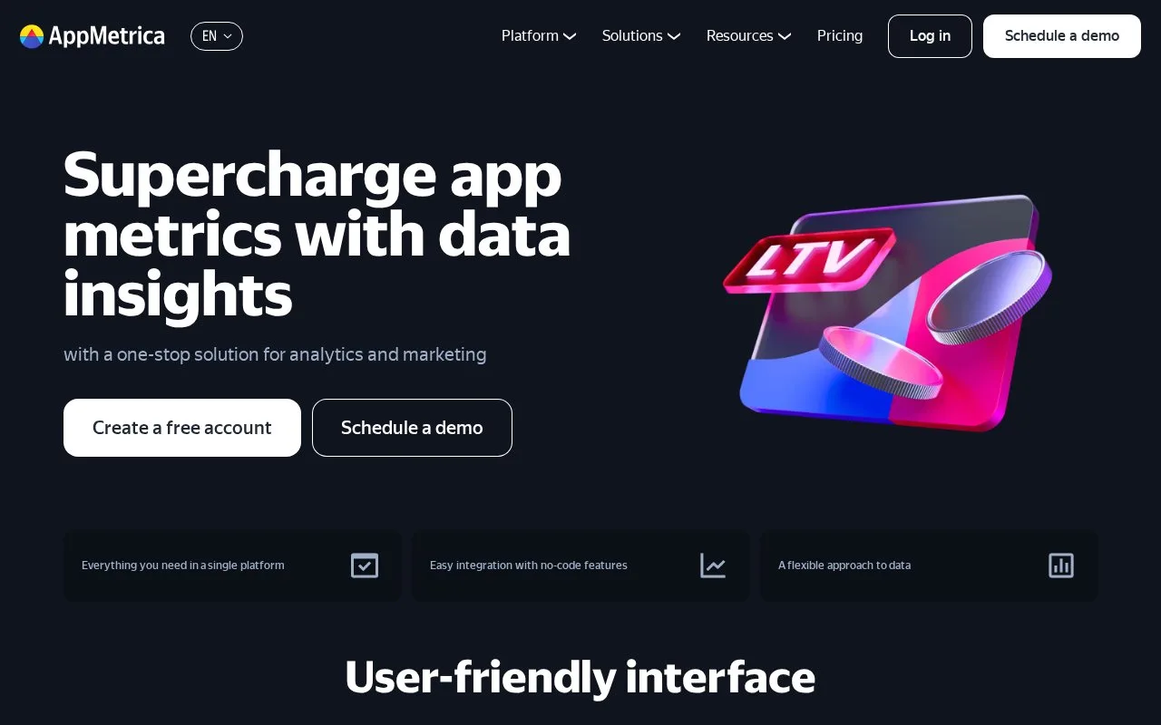 Screenshot of the AppMetrica homepage