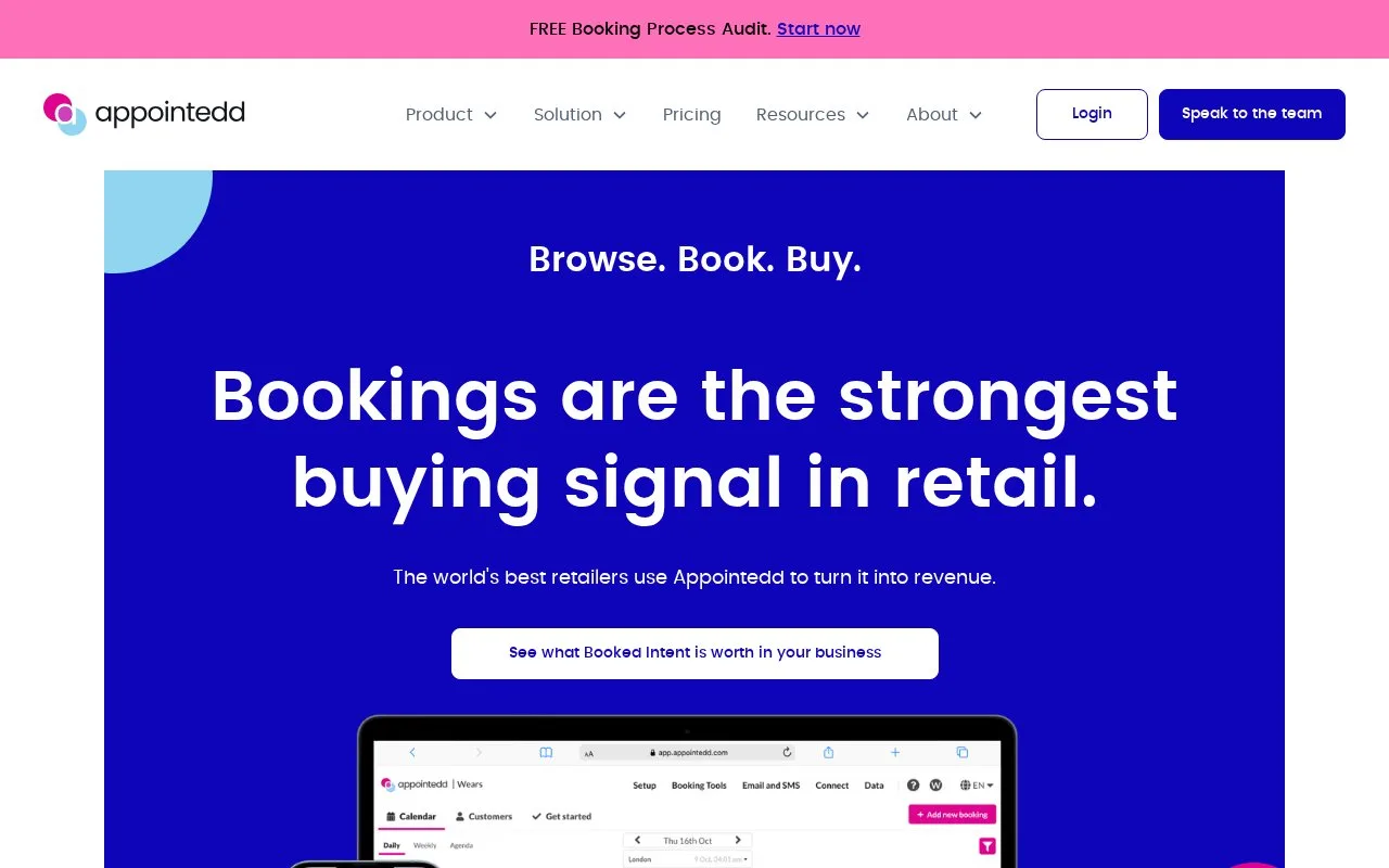 Screenshot of the Appointedd homepage