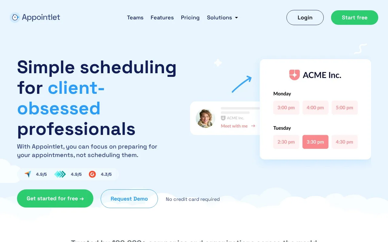 Screenshot of the Appointlet homepage