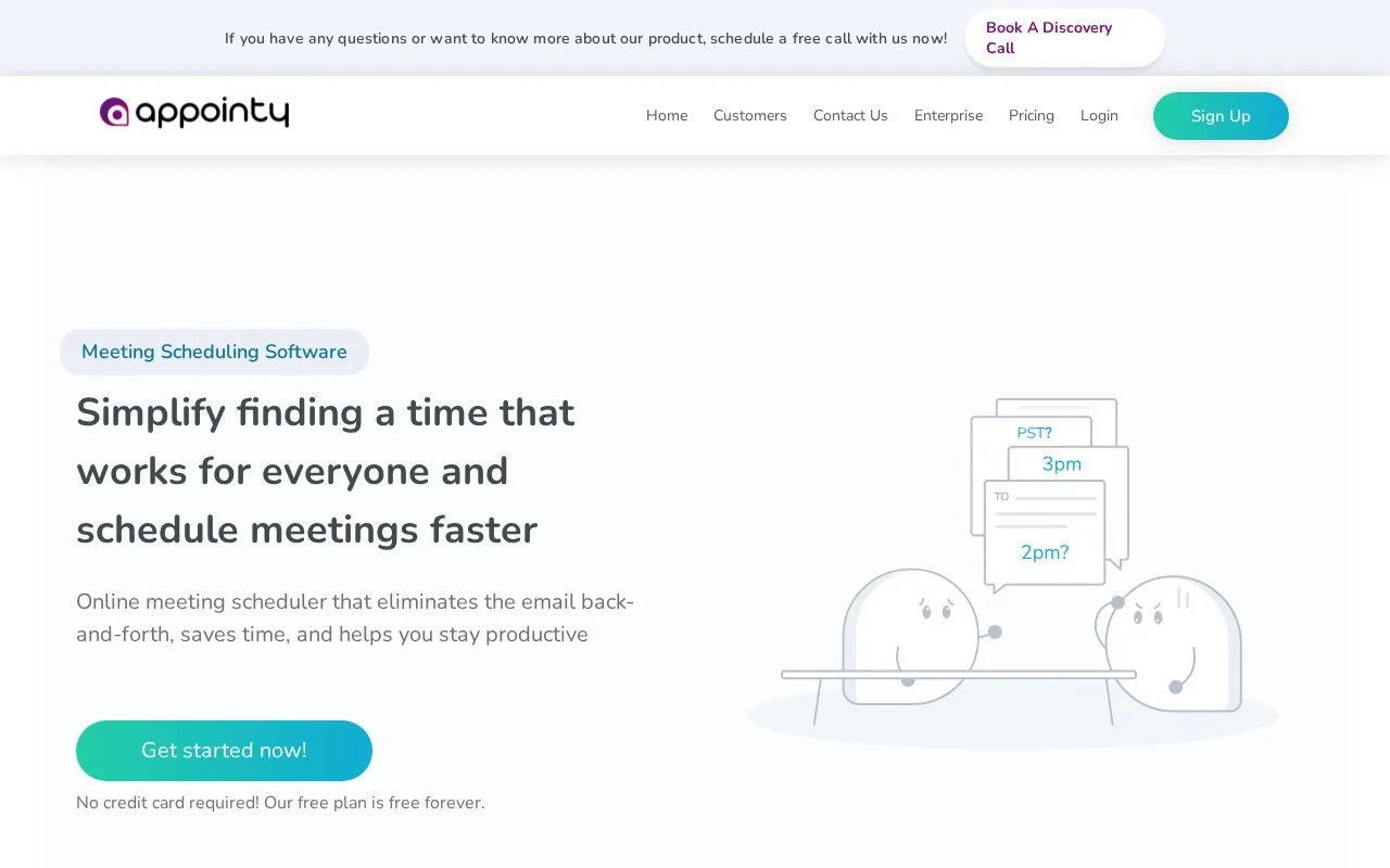 Screenshot of the Appointy Meeting Scheduling homepage