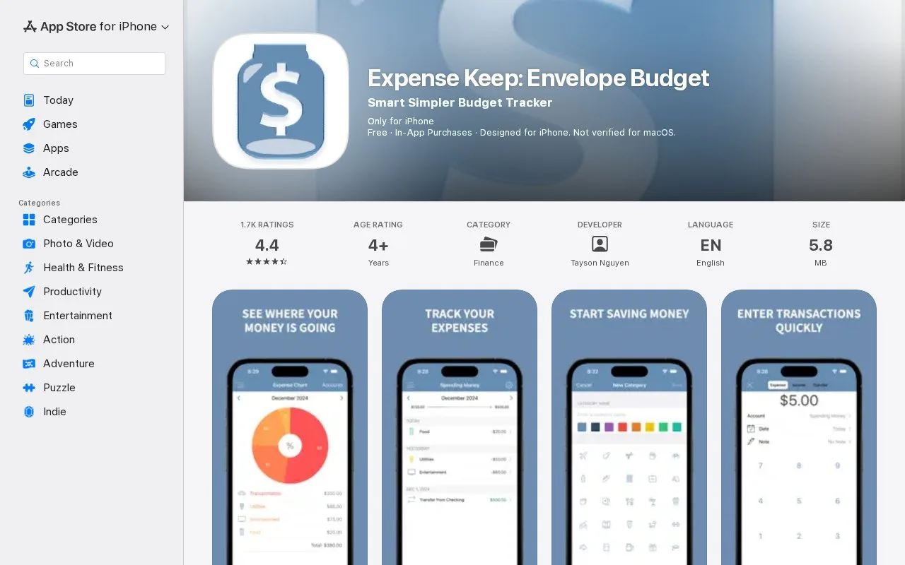 Screenshot of the Expense Keep homepage