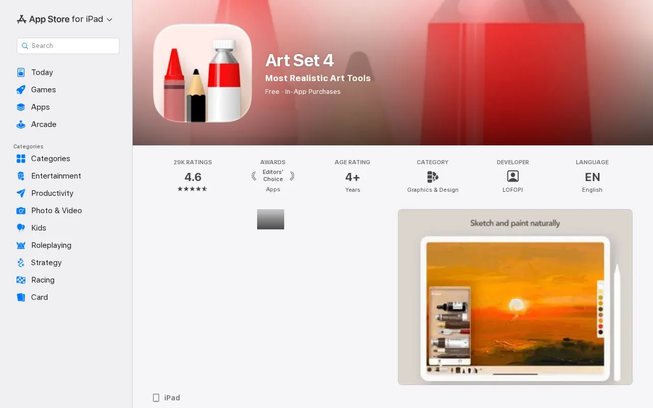 Screenshot of the Art Set 4 homepage