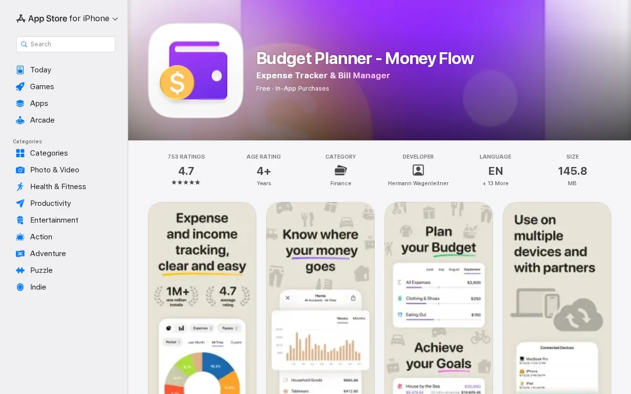 Screenshot of the Money Flow by Hermann Wagenleitner homepage