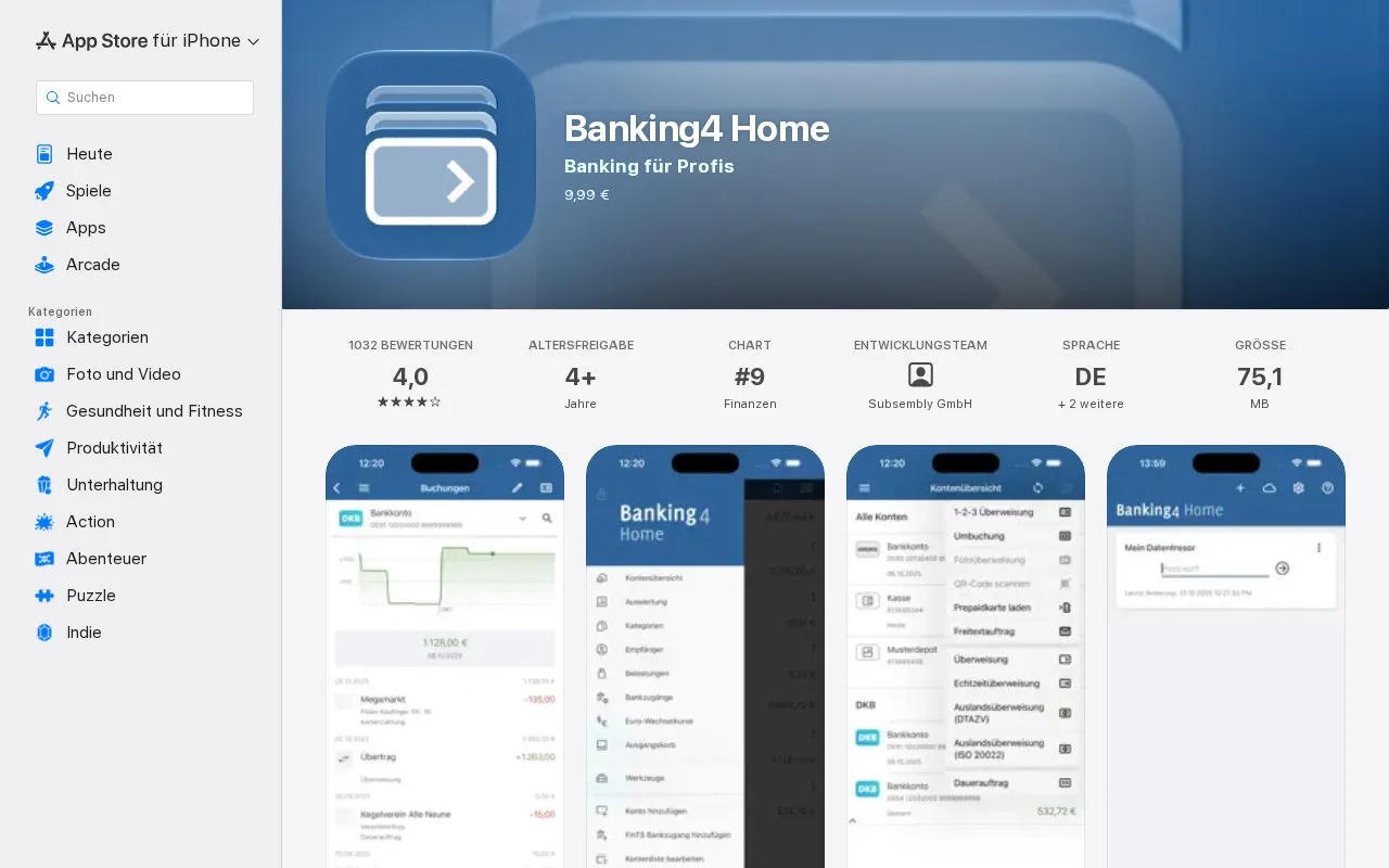 Screenshot of the Banking4 homepage