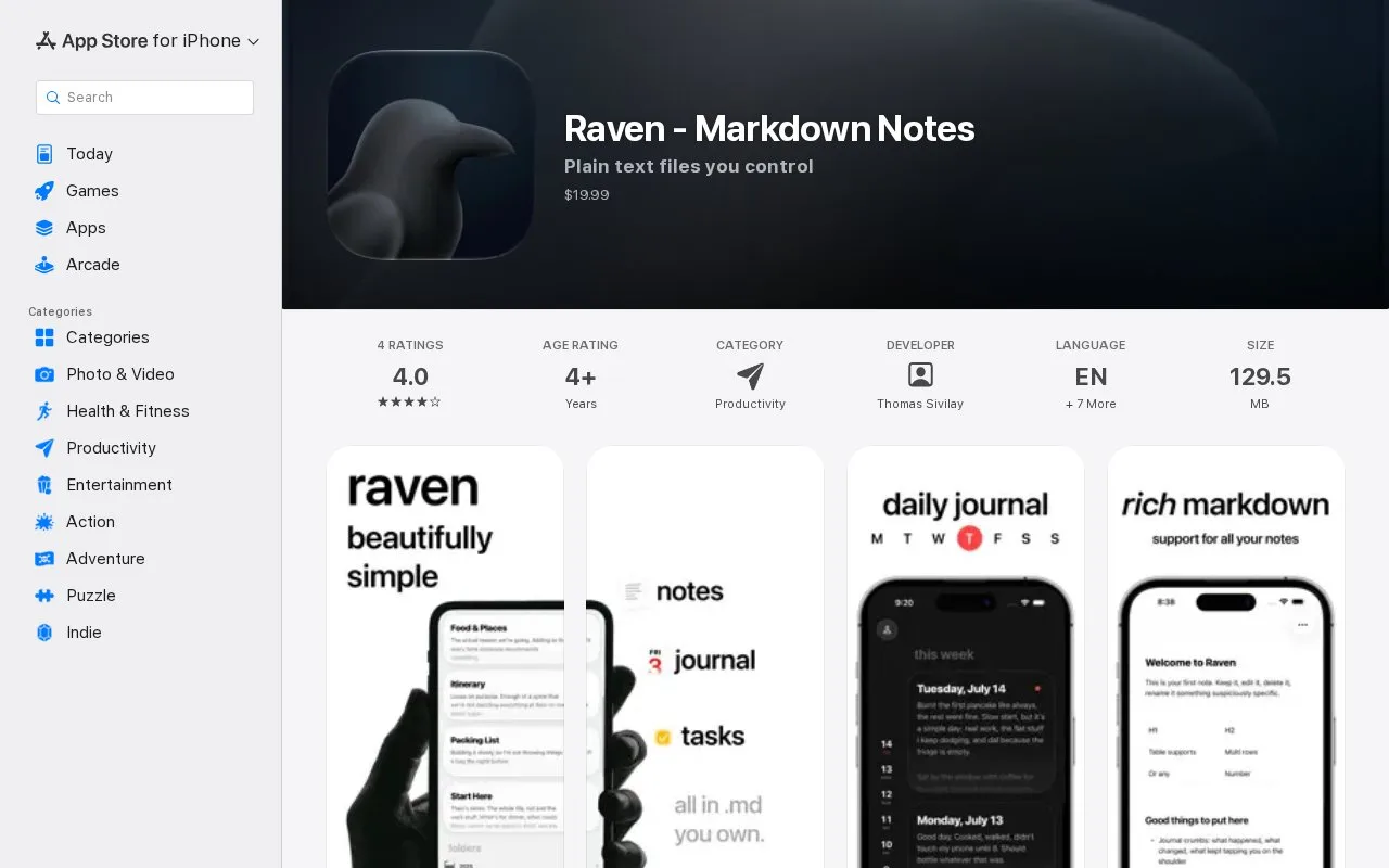 Screenshot of the Raven homepage