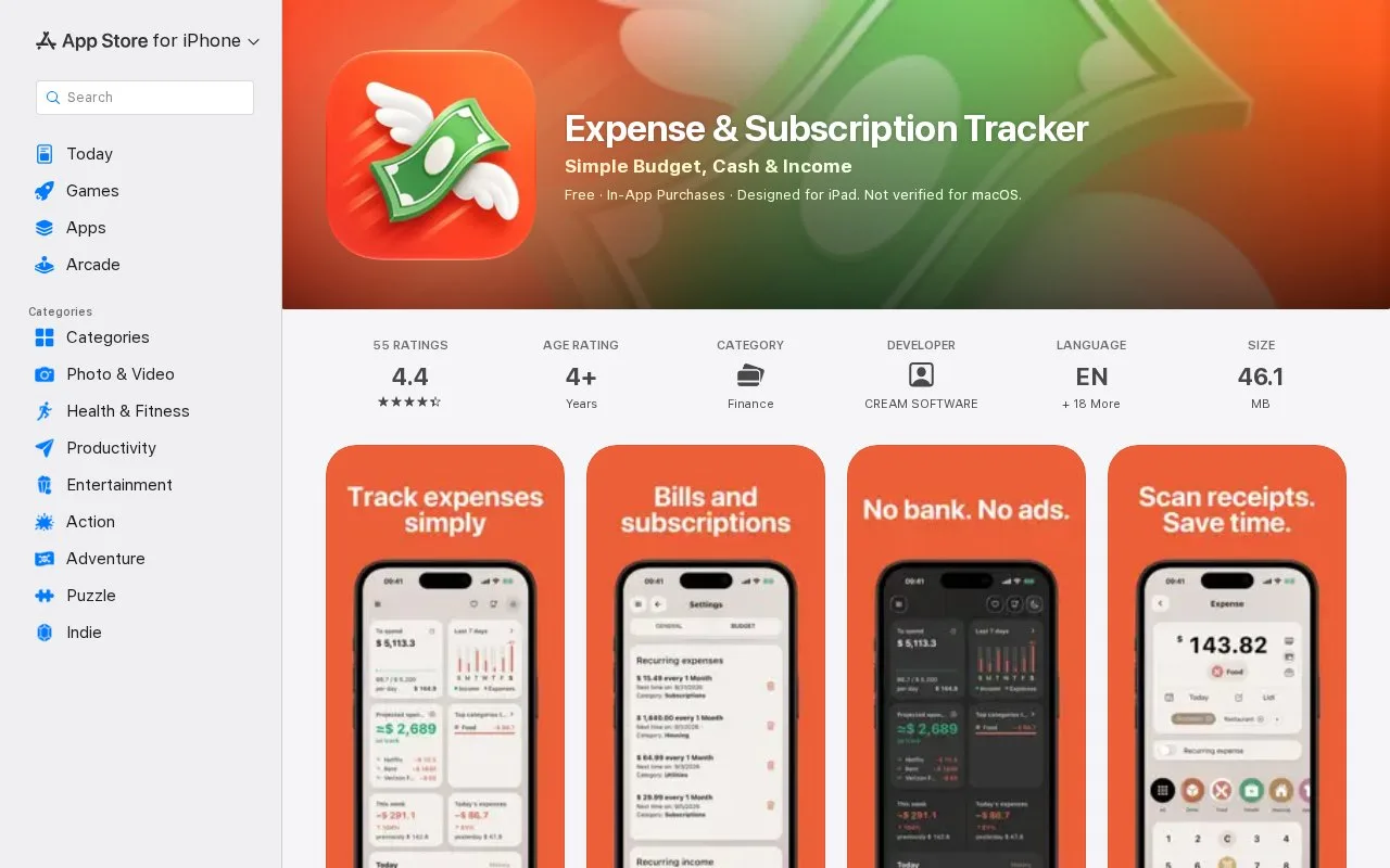 Screenshot of the Money Gone?! homepage