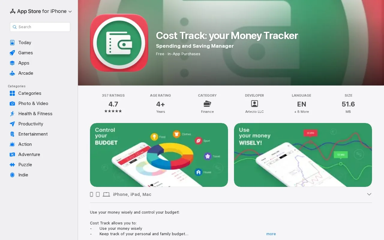 Screenshot of the Cost Track homepage