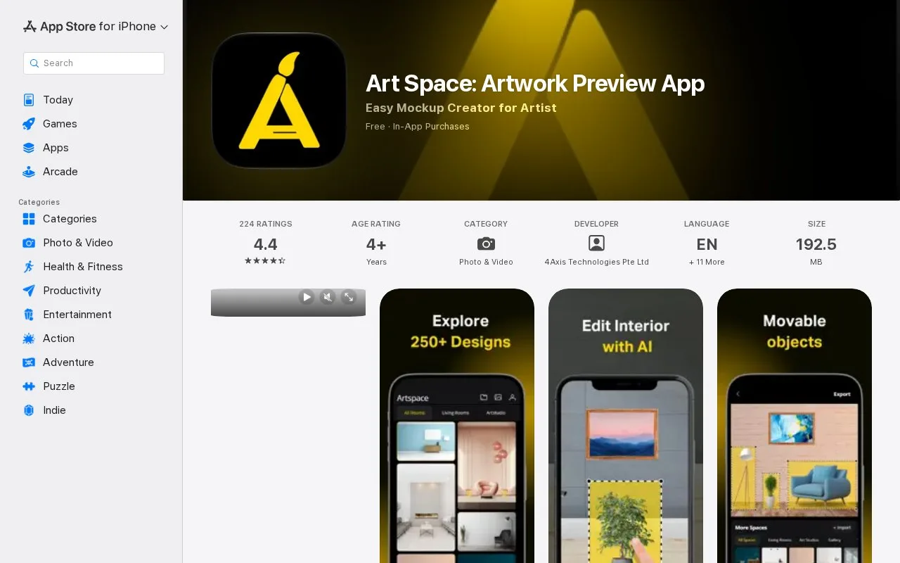 Screenshot of the Art Space homepage
