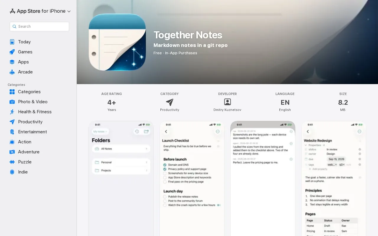 Screenshot of the Together Notes homepage
