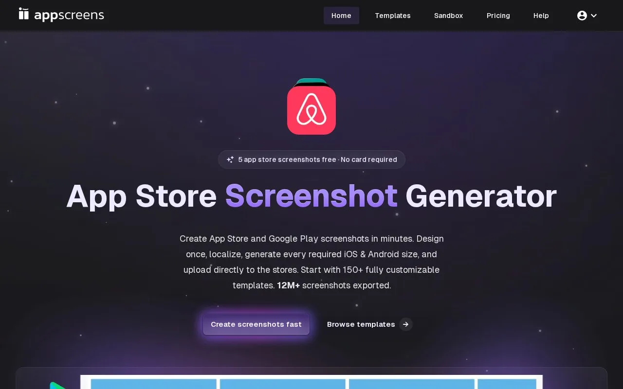 Screenshot of the AppScreens homepage