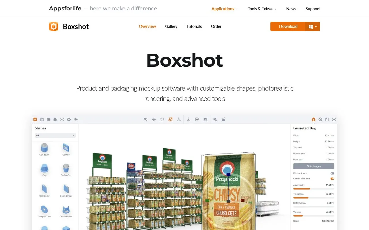 Screenshot of the Boxshot homepage